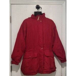 Vintage Woolrich Lined Hooded Coat Women Sz L‎ Holly Berry Red Winter Outerwear